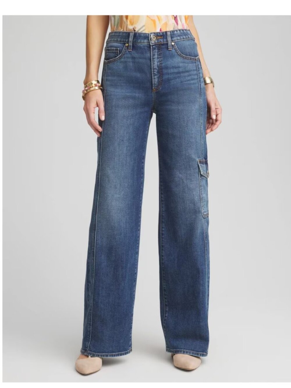 CHICO'S So Slimming High Rise Wide Leg Utility Jeans Size 2.5/ 14